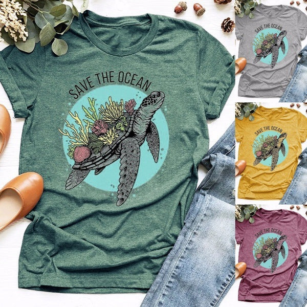 m-cooler | T-shirt per donna particolare "save the ocean" con tartaruga - collezione estiva 2023 - m-cooler